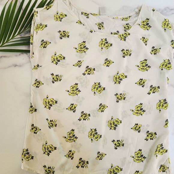 Top old navy womens small so soft neon lime floral cream cap sleeve tropical - Picture 2 of 6